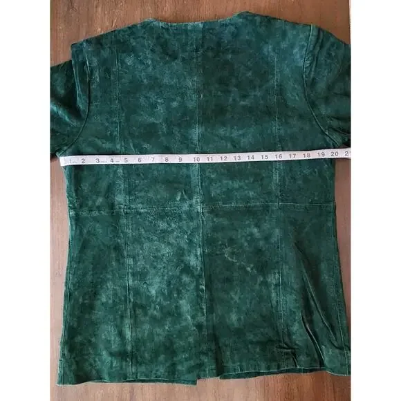 Victor Costa Occasion Vintage Green Suede Leather Beaded Open Front Jacket S - Picture 7 of 8